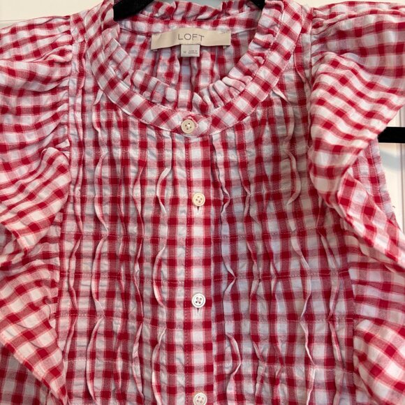 Loft red check sleeveless summer top - Picture 3 of 4